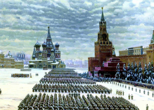 «Парад на Красной площади в Москве 7 ноября 1941 года», 1949. Художник: Константин Юон. Государственная Третьяковская галерея, Москва