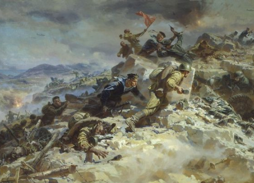 «Штурм Сапун-горы», 1958. Художник: Пётр Мальцев. Мемориальный комплекс «Сапун-гора», Севастополь