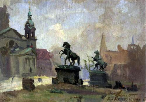 «Кони Клодта в Берлине. 1945» Художник: Борис Михайлович Неменский
